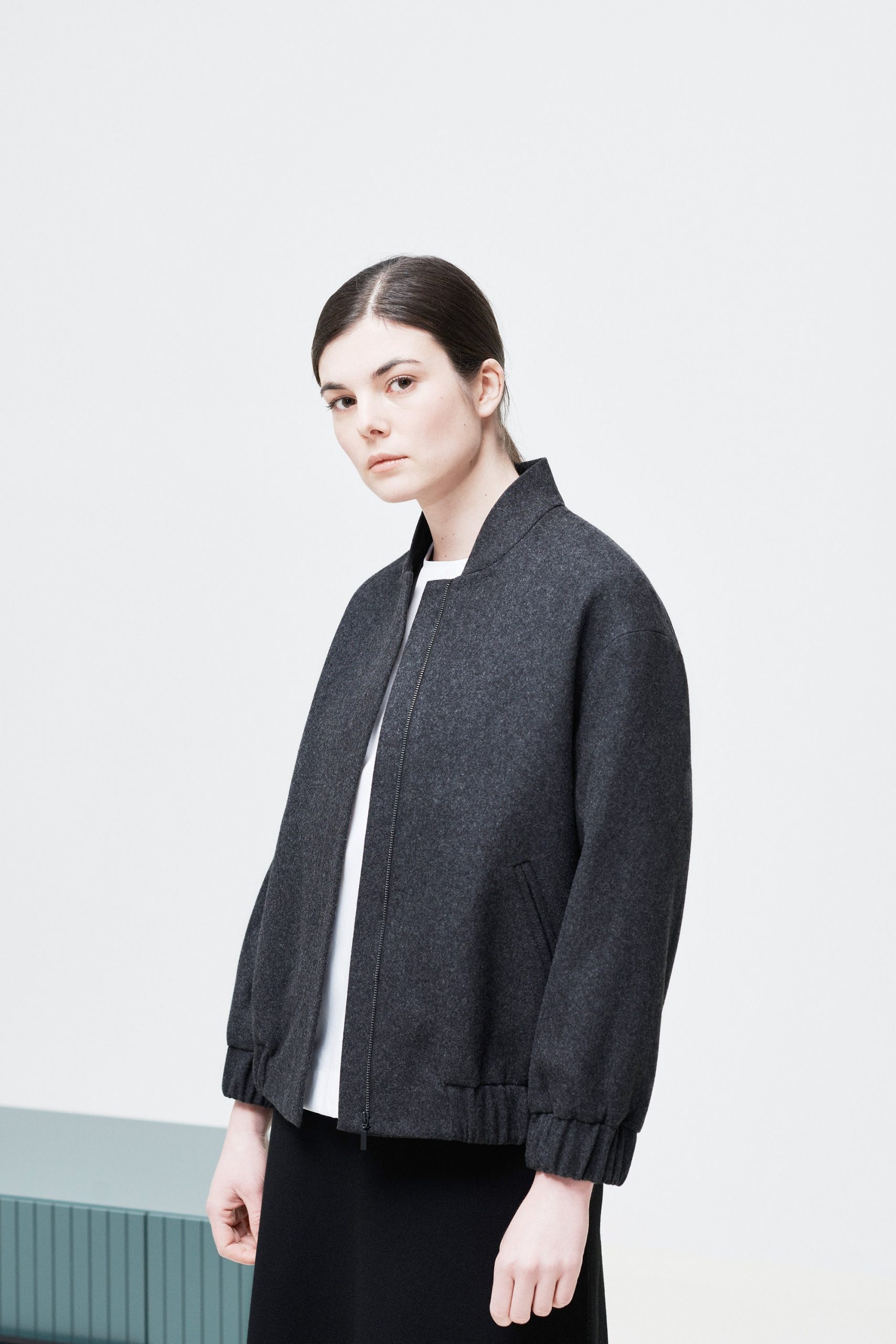 Utility Bomber Jacket, Wool Baseball Minimalist Short Spring Zipper Coat, All Season Capsule Wardrobe Trendy Streetwear