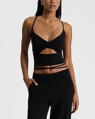 V-Neck Twist Front Strappy Cutout Crop Top