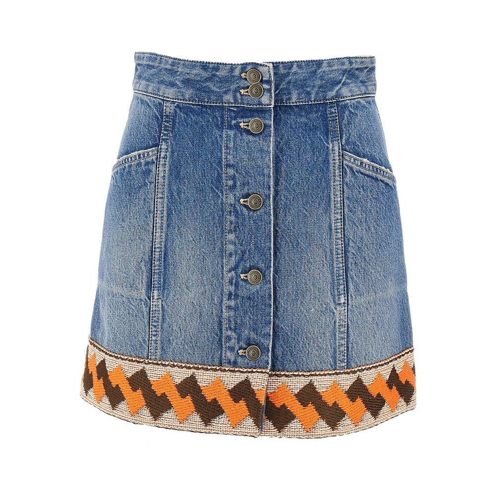 VALENTINO Denim mini skirt with embroidered hem Woman 40