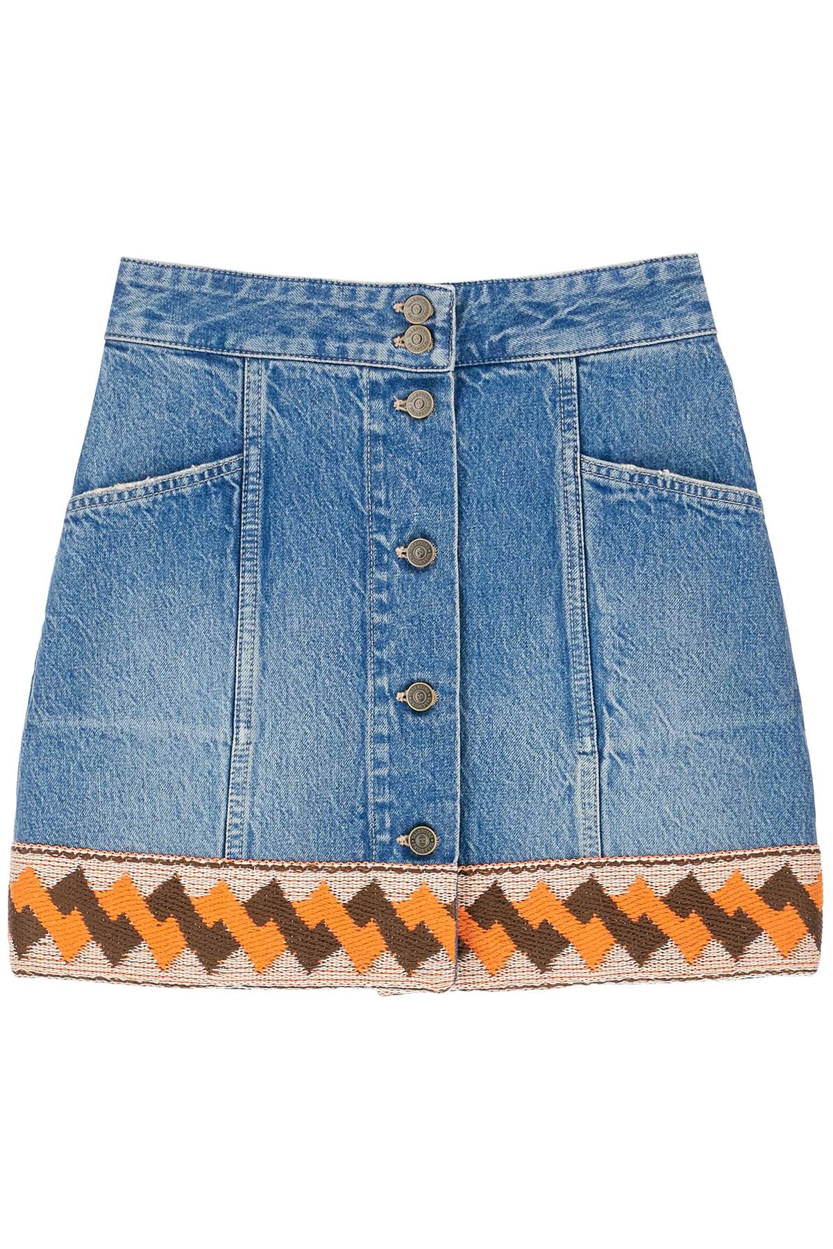 VALENTINO GARAVANI medium blue denim skirt with geometric trim