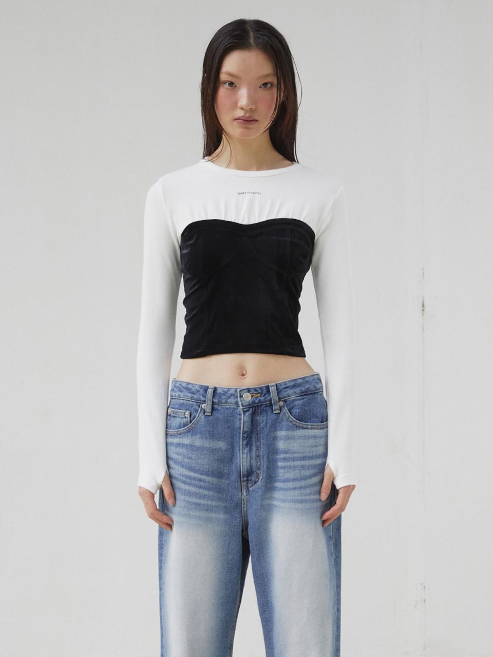 VELVET CORSET LONG SLEEVE TOP (WHITE)