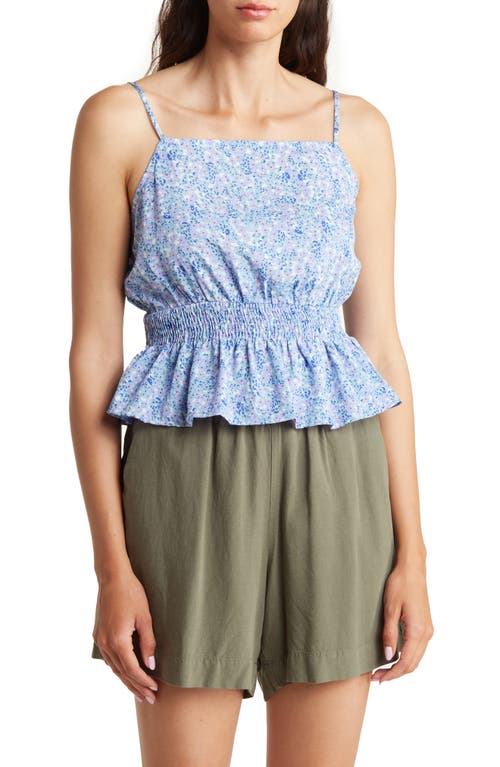 VERO MODA Henna Smocked Peplum Top in Birch Aop Blue Hollo at Nordstrom, Size X-Small