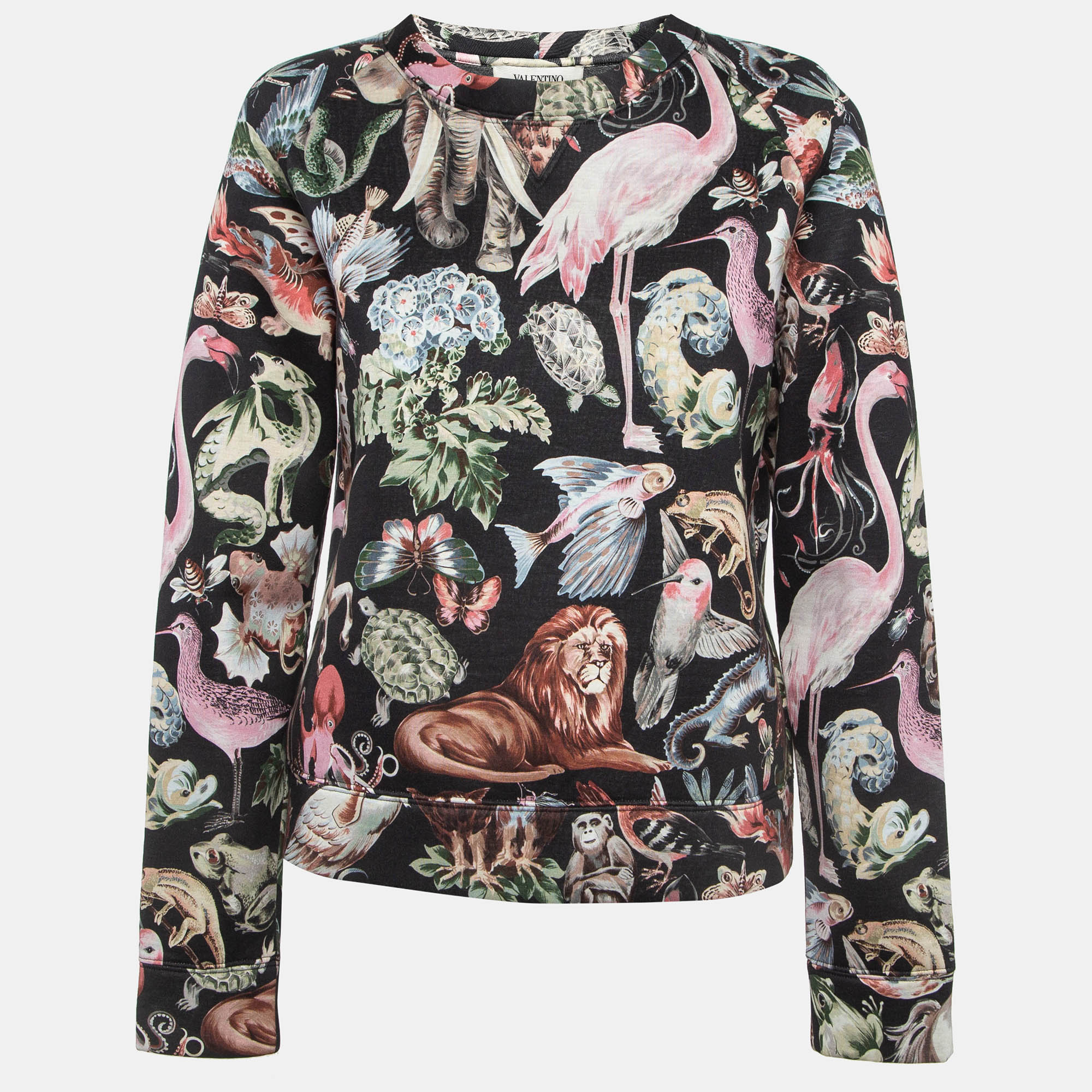 Valentino Black Animal Fantasy Print Neoprene Sweatshirt L