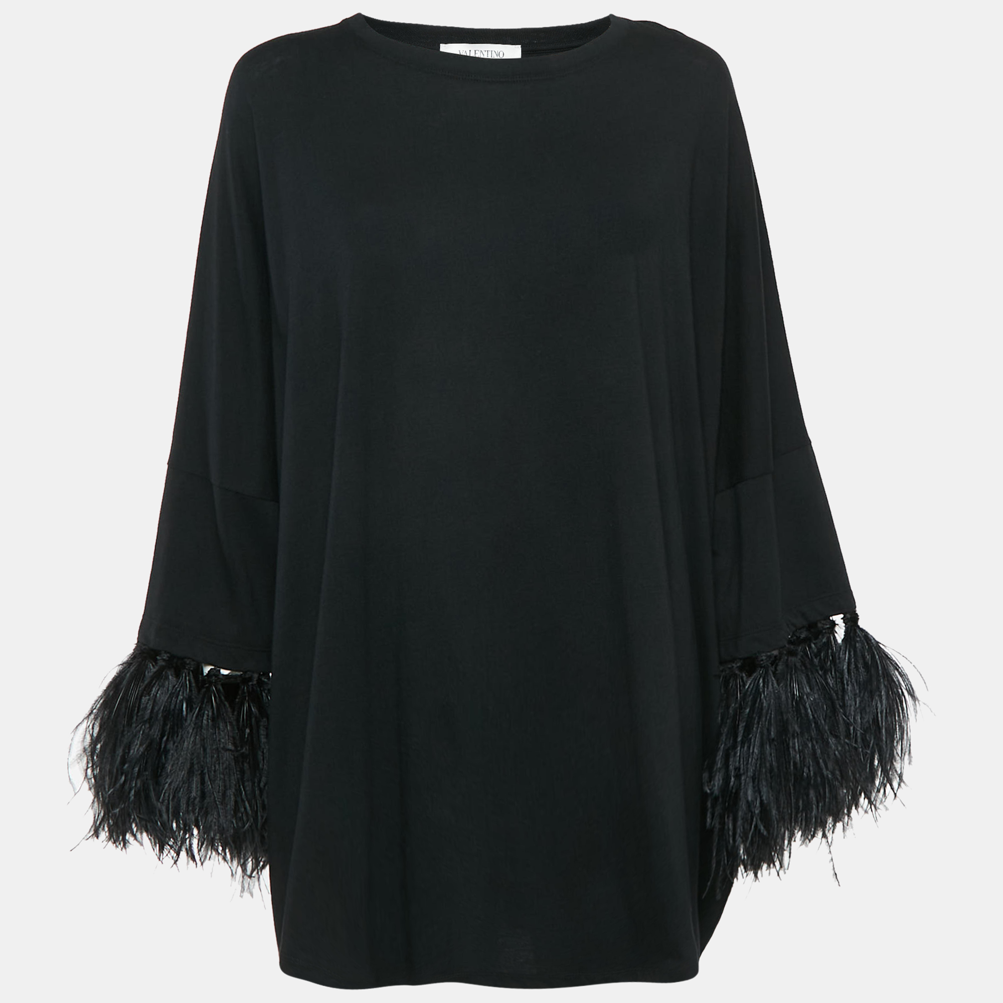 Valentino Black Cotton Feather Trimmed Tunic Top XS