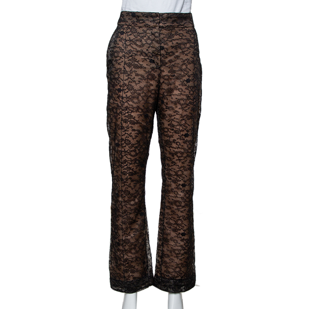 Valentino Black Lace Overlay Flared Trousers L