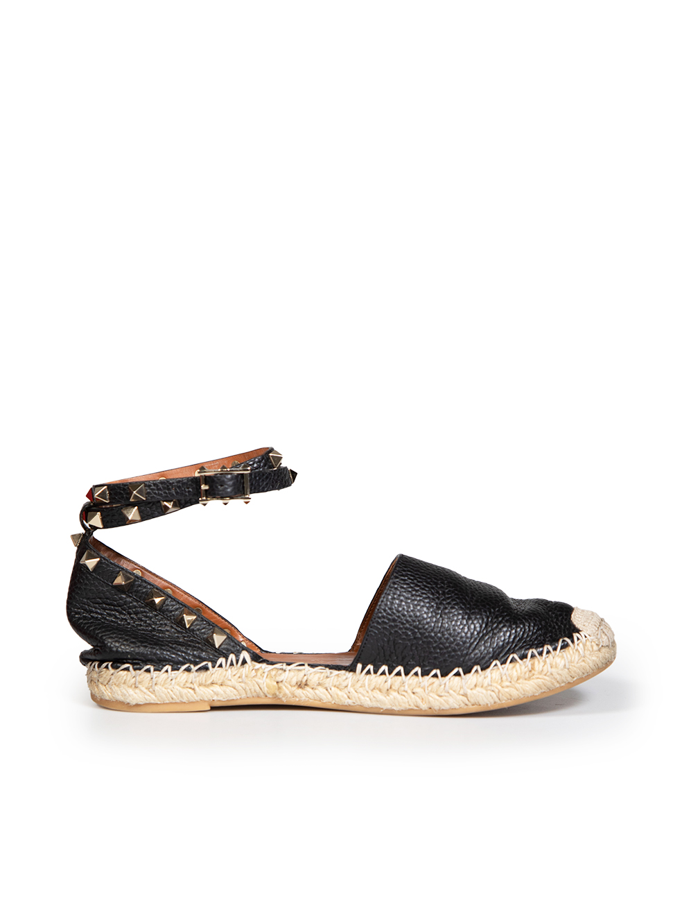 Valentino Garavani Black Leather Rockstud Espadrilles