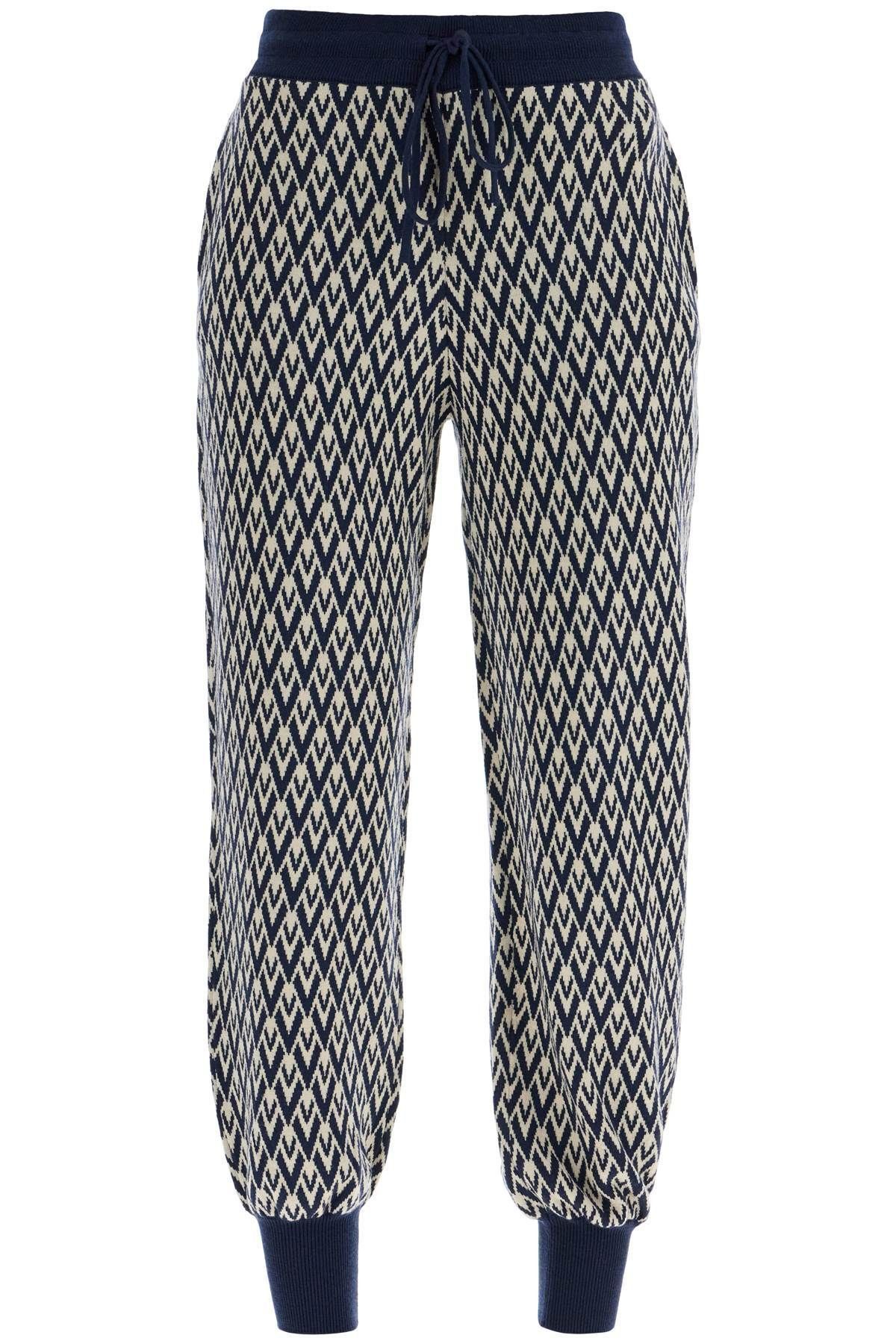 Valentino Garavani High-Waisted Wide-Leg Zigzag Cream And Navy Virgin Wool Pants Label Size S in Blue, Women's