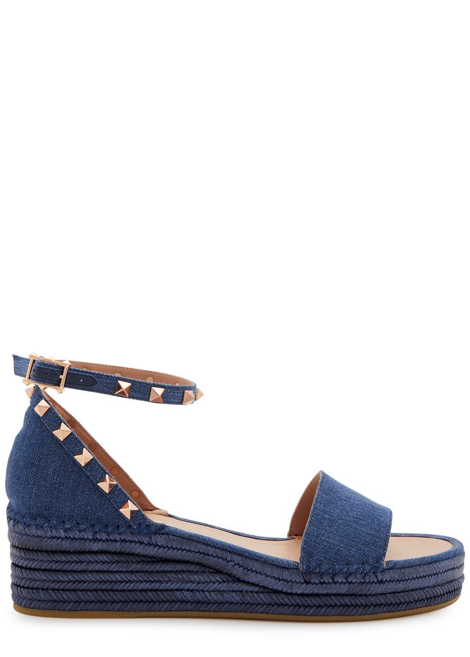 Valentino Garavani Rockstud 50 Denim Wedge Espadrilles - 37 (IT37 / UK4)