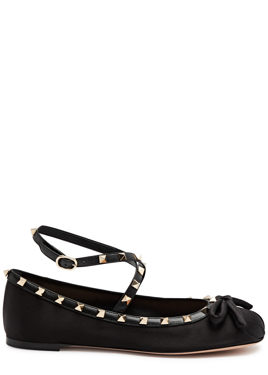 Valentino Garavani Rockstud Satin Ballet Flats - Black - 3