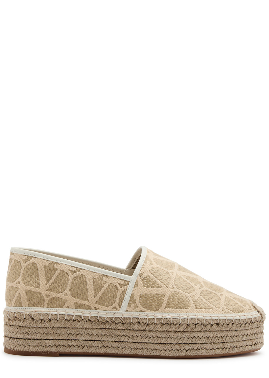 Valentino Garavani VLogo-jacquard Canvas Flatform Espadrilles - Beige - 40 (IT40 / UK7)