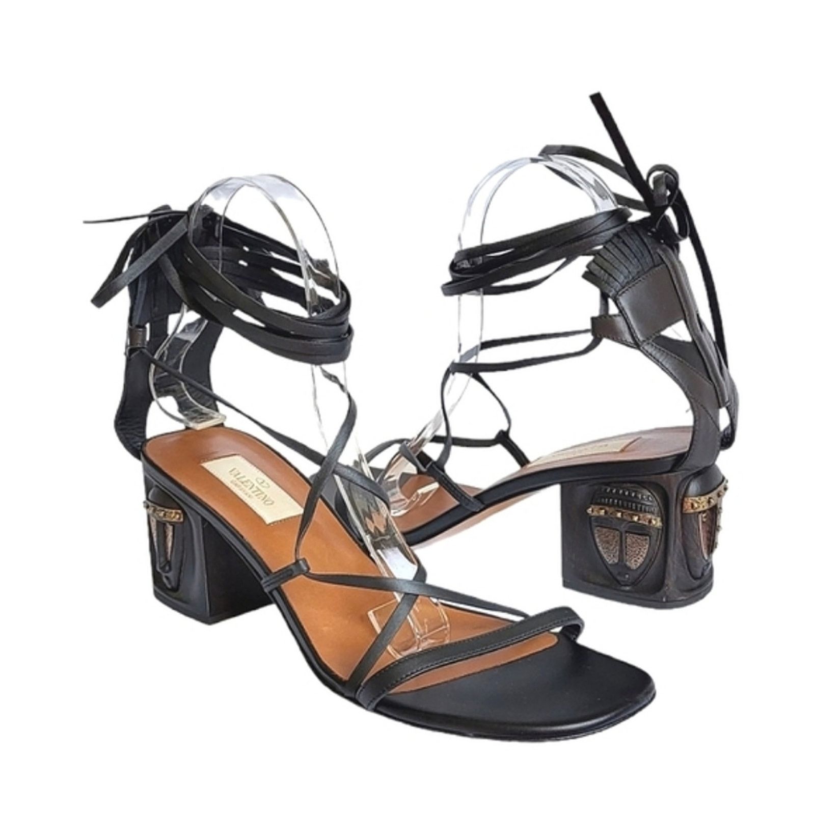 Valentino Garavani Valentino Lace-Up Gladiator Tribal Leather Sandals 38.5 in Black, Women's