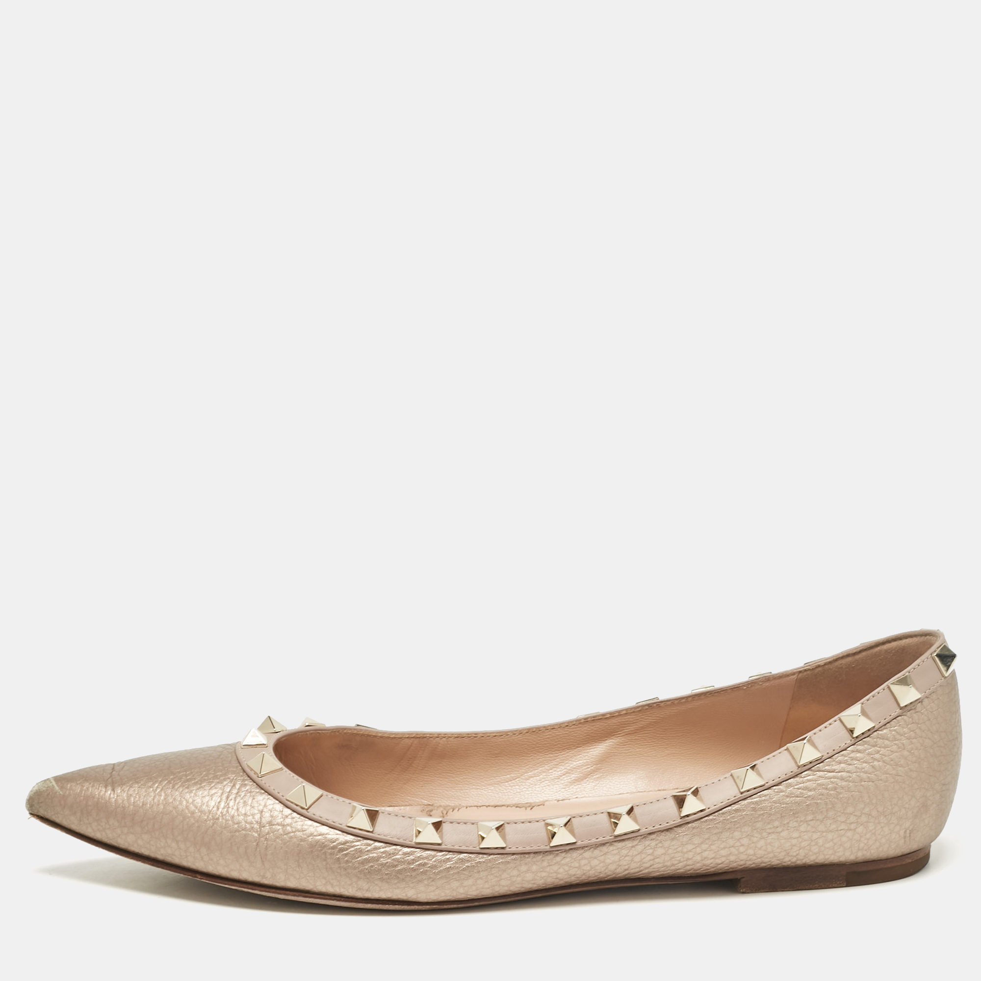 Valentino Metallic Leather Rockstud Ballet Flats Size 39