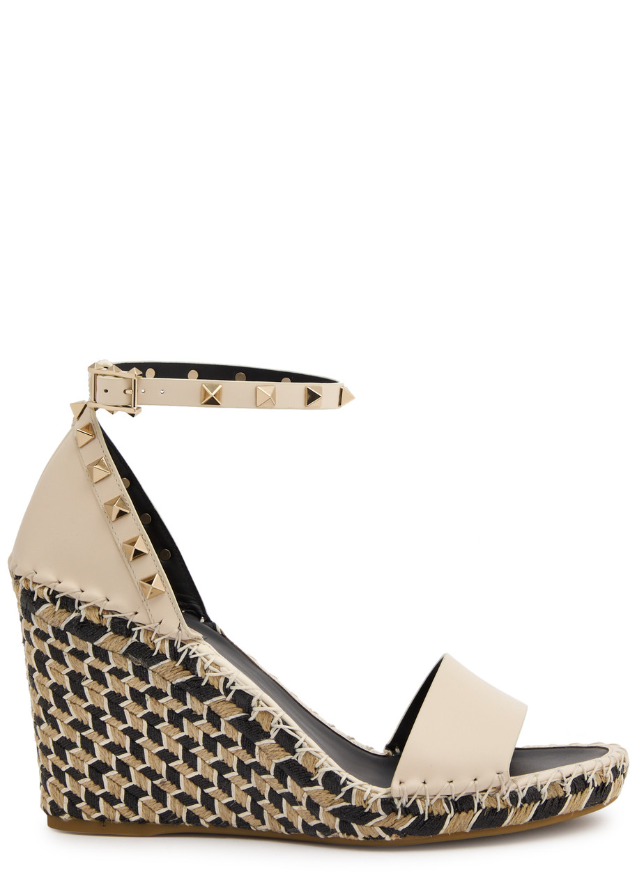 Valentino Rockstud 100 Leather Wedge Espadrilles - Ivory - 38 (IT38 / UK5)