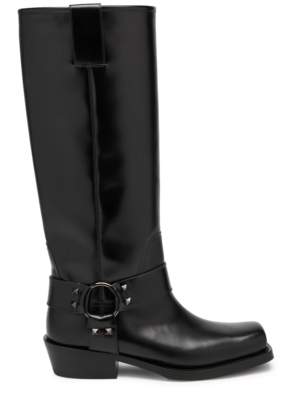 Valentino Rockstud Knee-high Leather Boots - Black - 37 (IT37 / UK4)