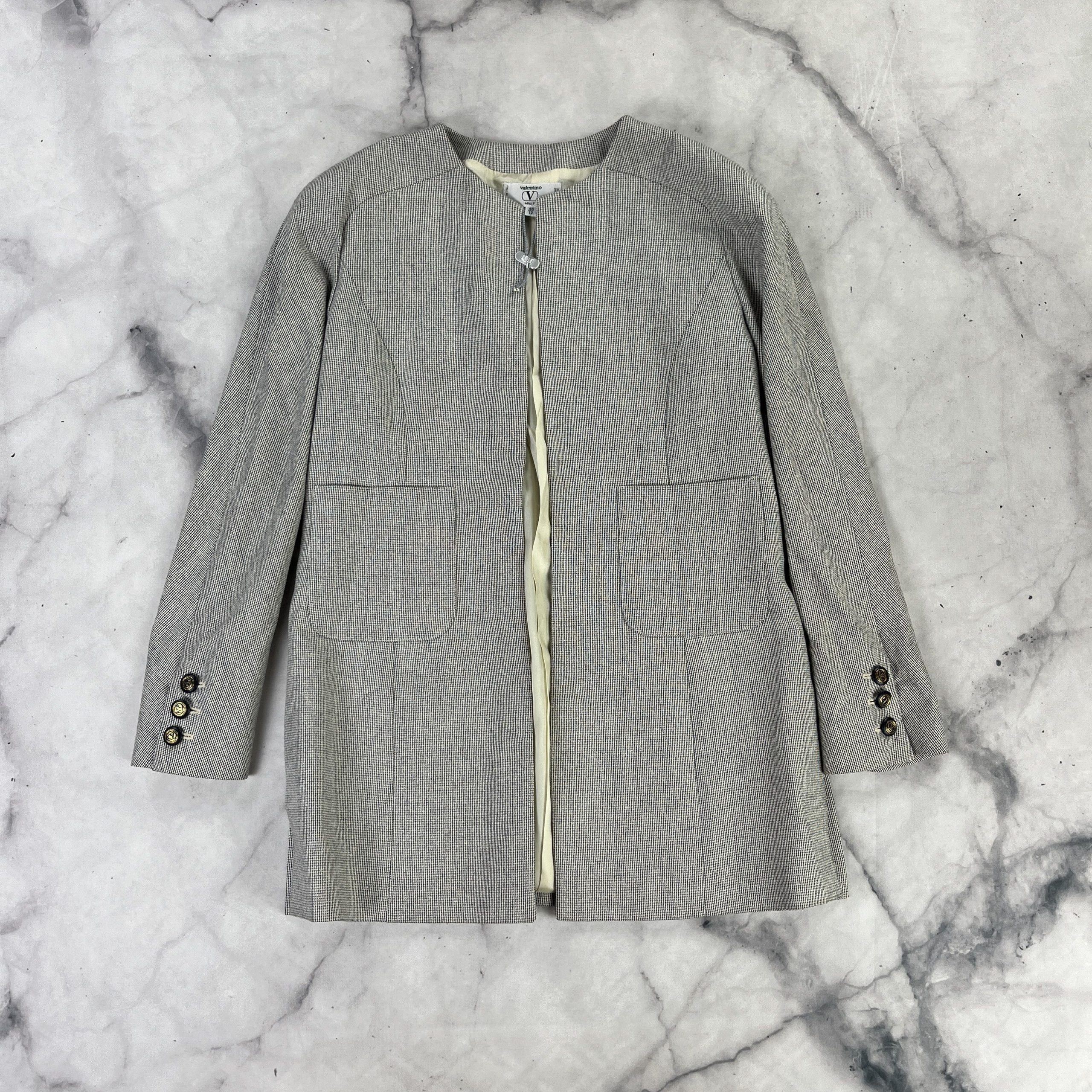 Valentino Women's Wool-Blend Tailored Coat -Size 46 It in Grey (Size Large)