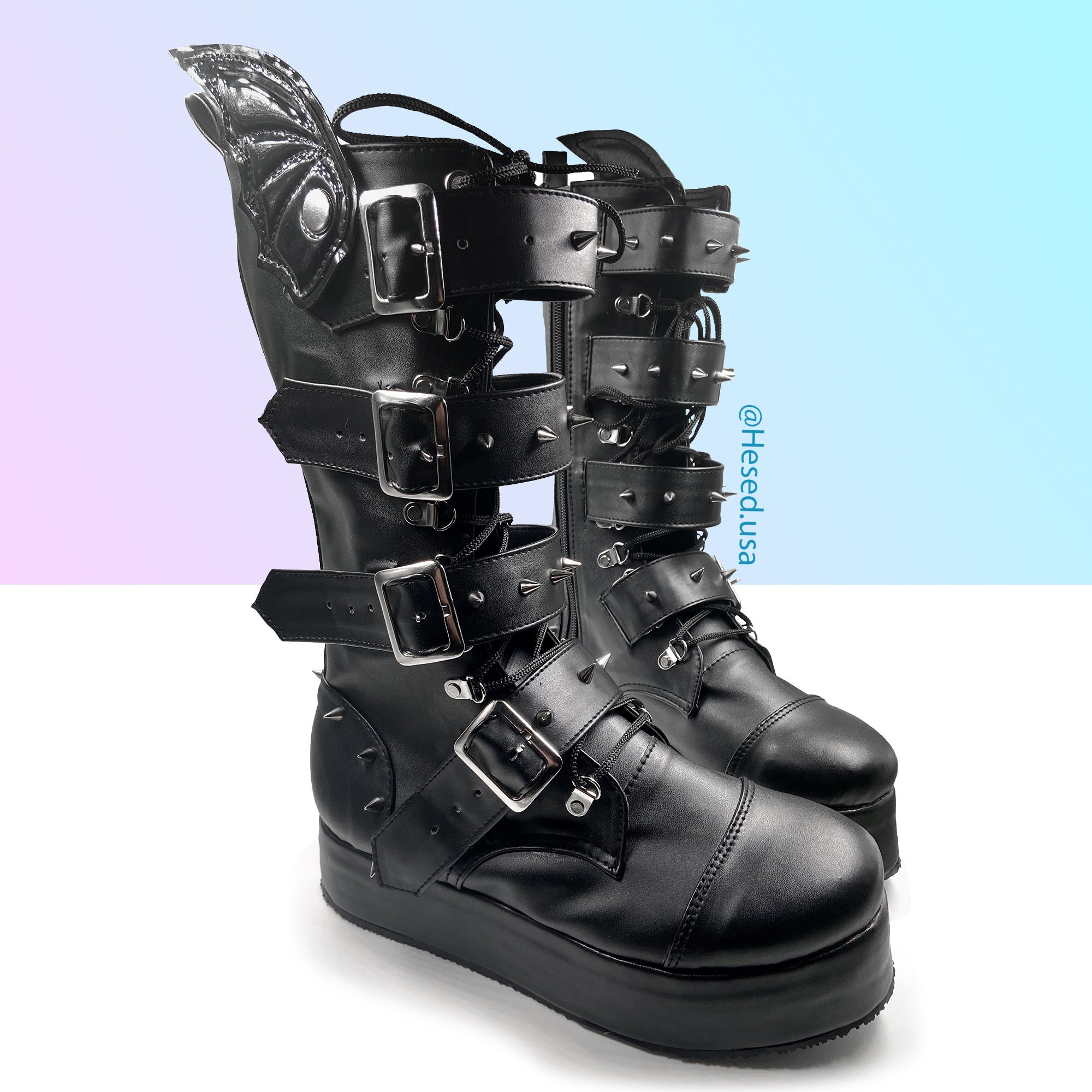 Vampire Boots | Platform Boots With Wings, Gothic Shoes, Vegan & Handmade High Detachable Wings Fully Customizable Colorful