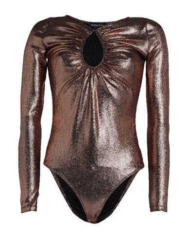 Vanessa Scott Woman Bodysuit Copper Size M Nylon, Metallic fiber, Elastane