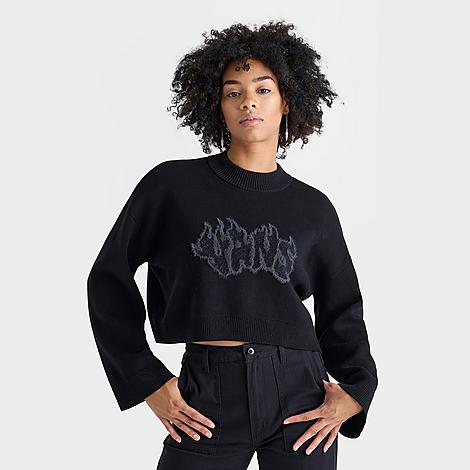 Vans Women's Cammile Graphic Pullover Sweatshirt in Black/Black Size Small Nylon/Acrylic/Spandex