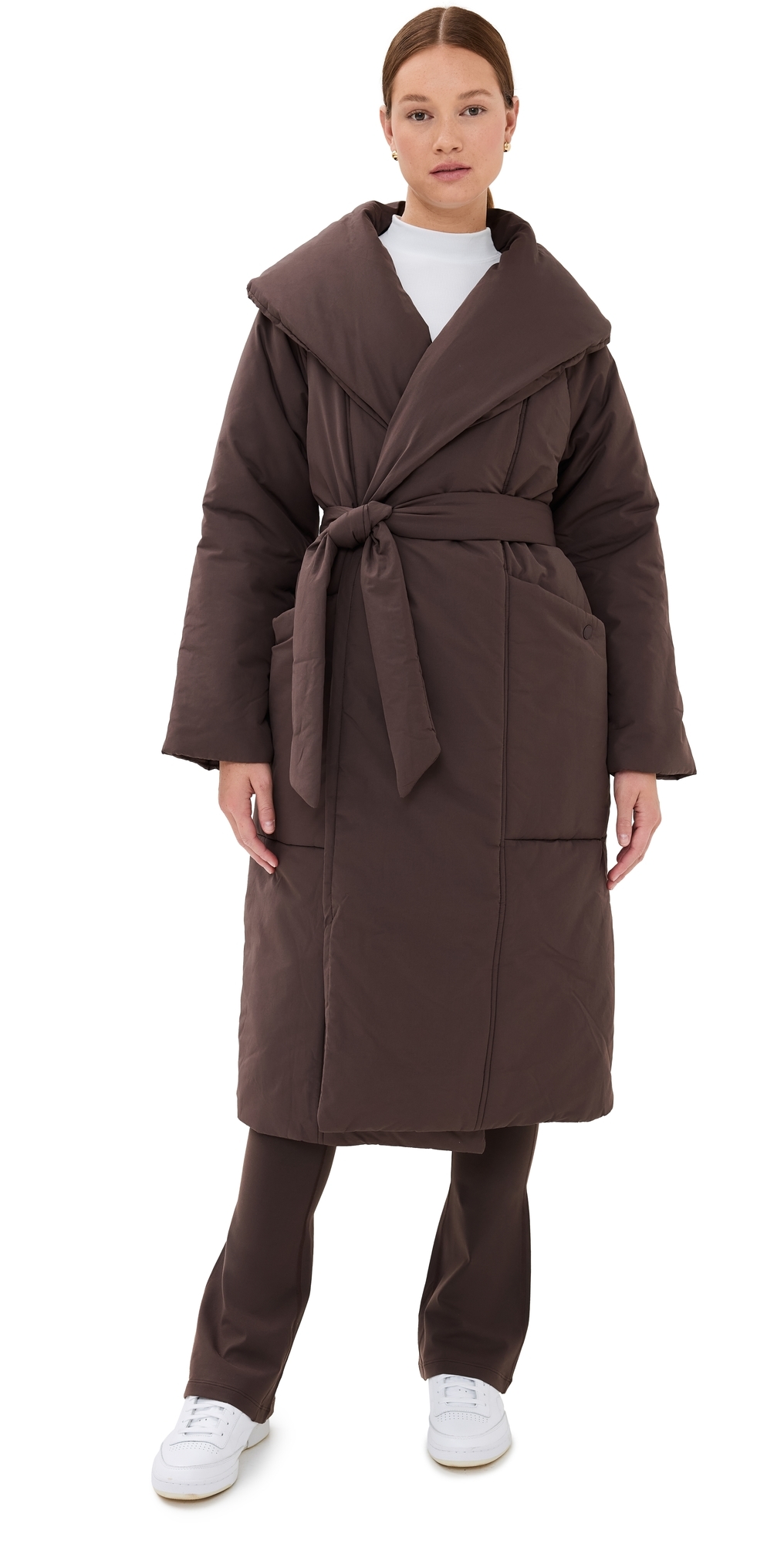 Varley Ana Long Wrap Puffer Coat Coffee Bean XL