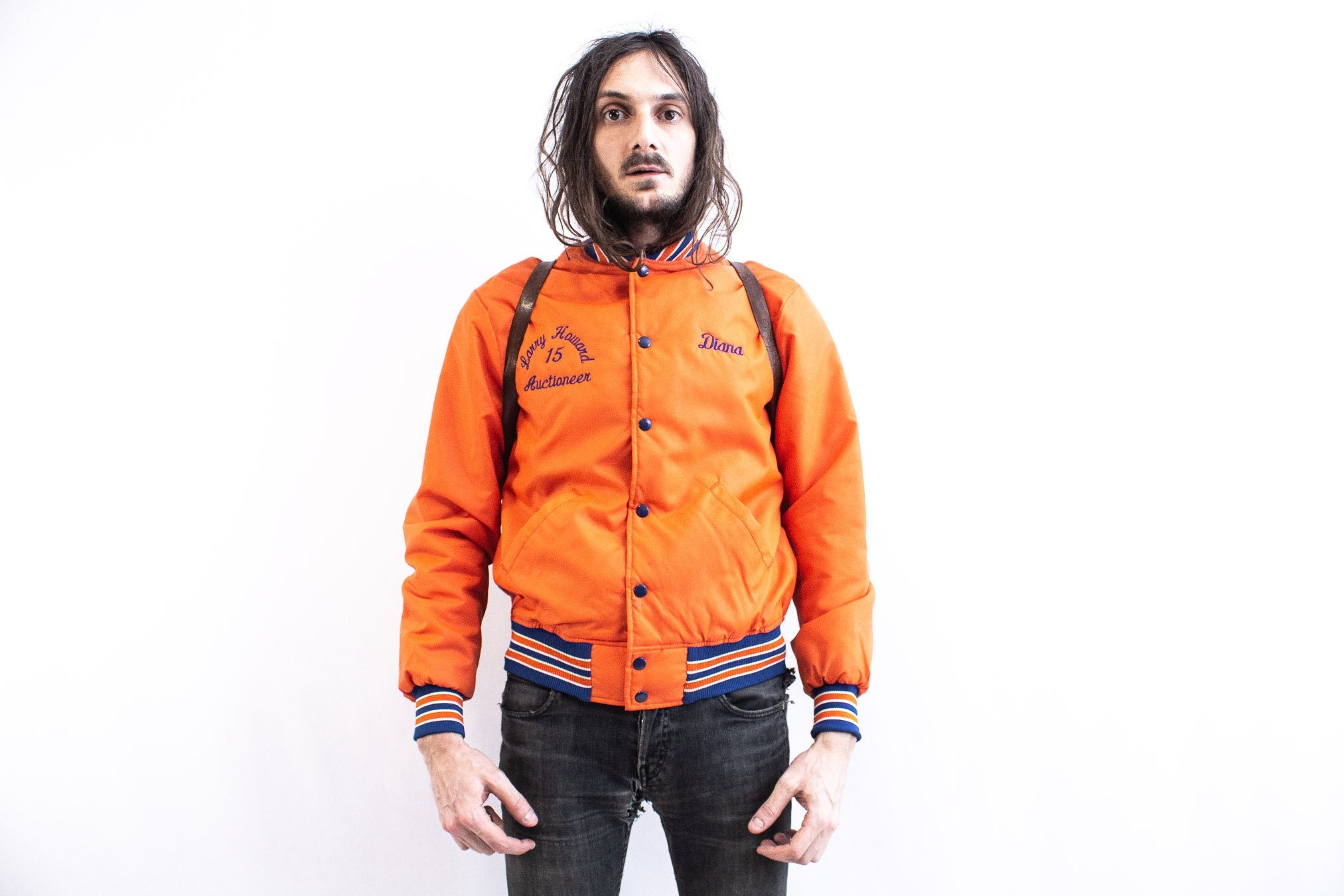 Varsity Jacket Orange 80S Baseball . Nylon Starter Retro Bomber Teddy USA Satin Jacket University