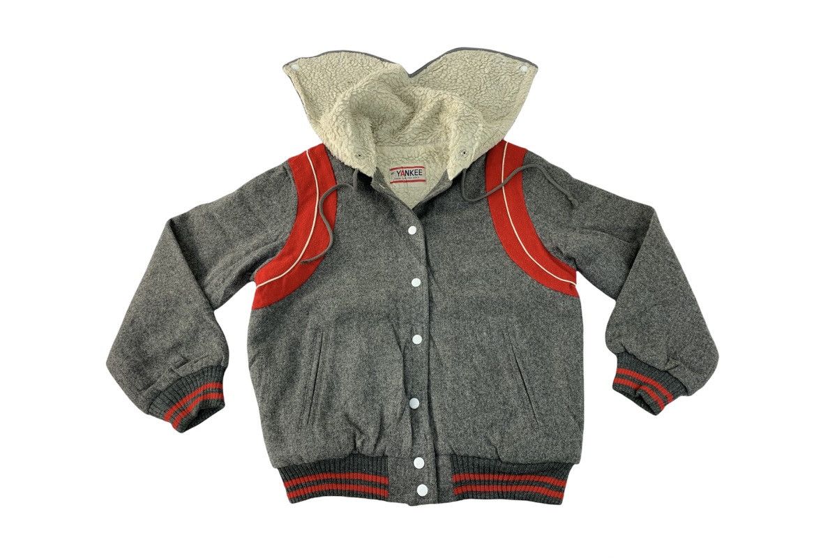 Varsity Jacket x Vintage Hype 90's Mic Yankee Varsity Hoodies Jacket Sherpa Inner in Grey/Red, Women's (Size Medium)