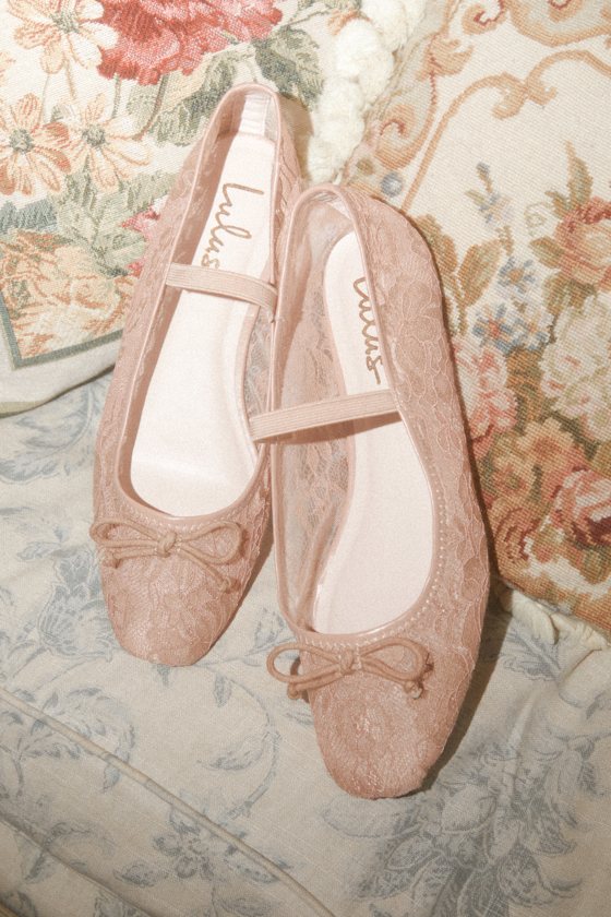 Veera Light Nude Lace Bow Ballet Flats