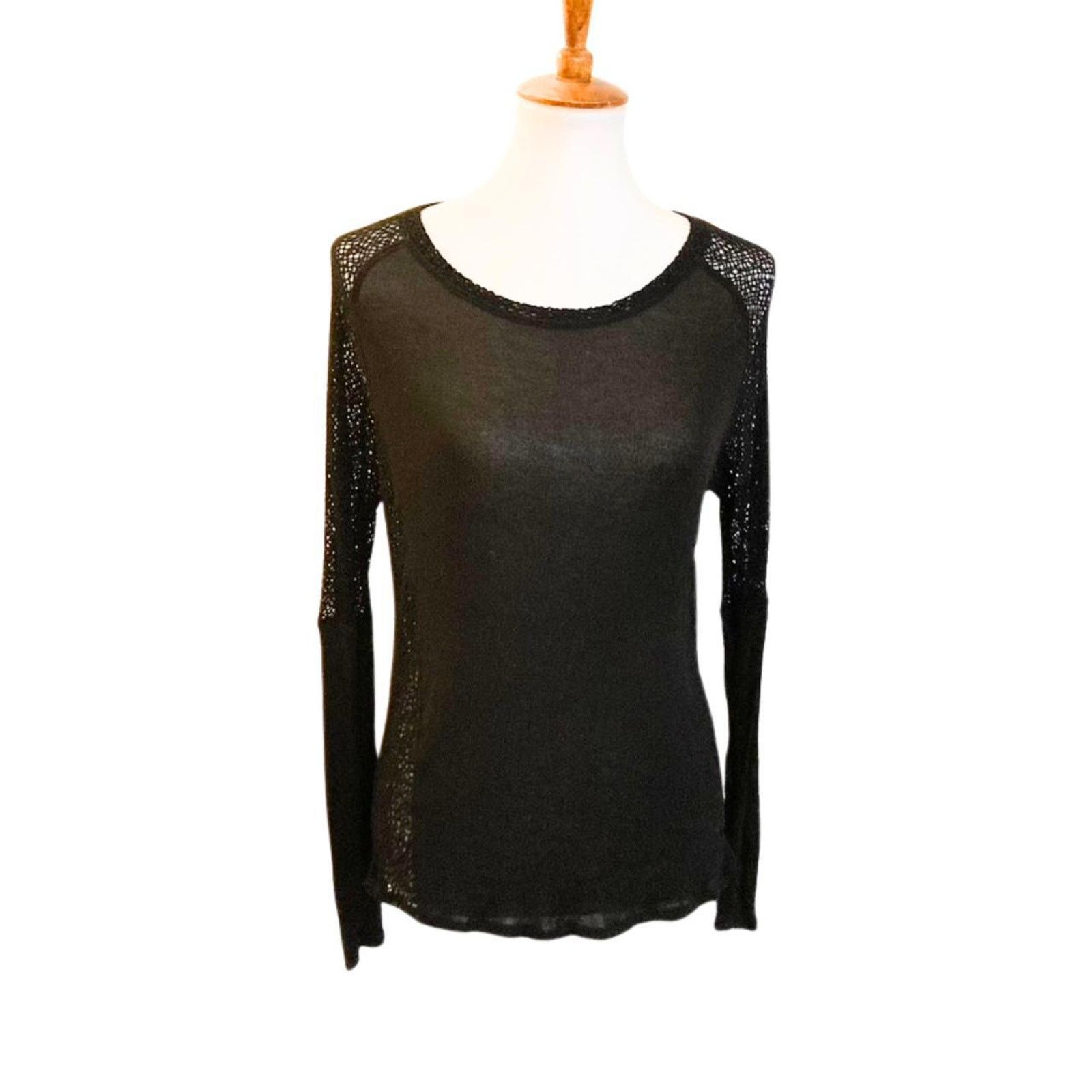 Velvet 3 Dots Semi Sheer Knit Top in Black, Women's (Size Small)