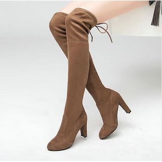 Velvet Chunky-Heel Over-The-Knee Boots