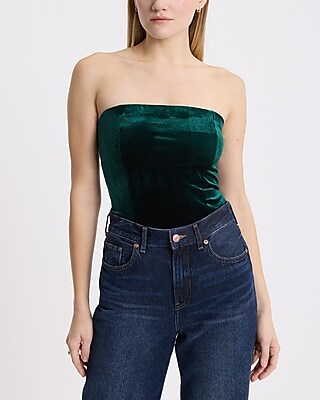 Velvet Corset Tube Top Green Women's S