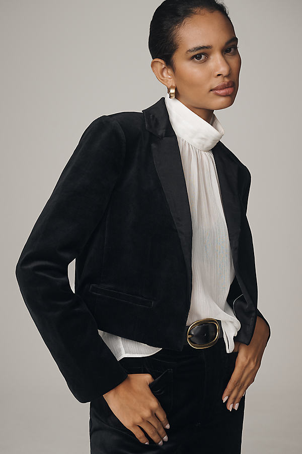 Velvet Cropped Tux Blazer Jacket