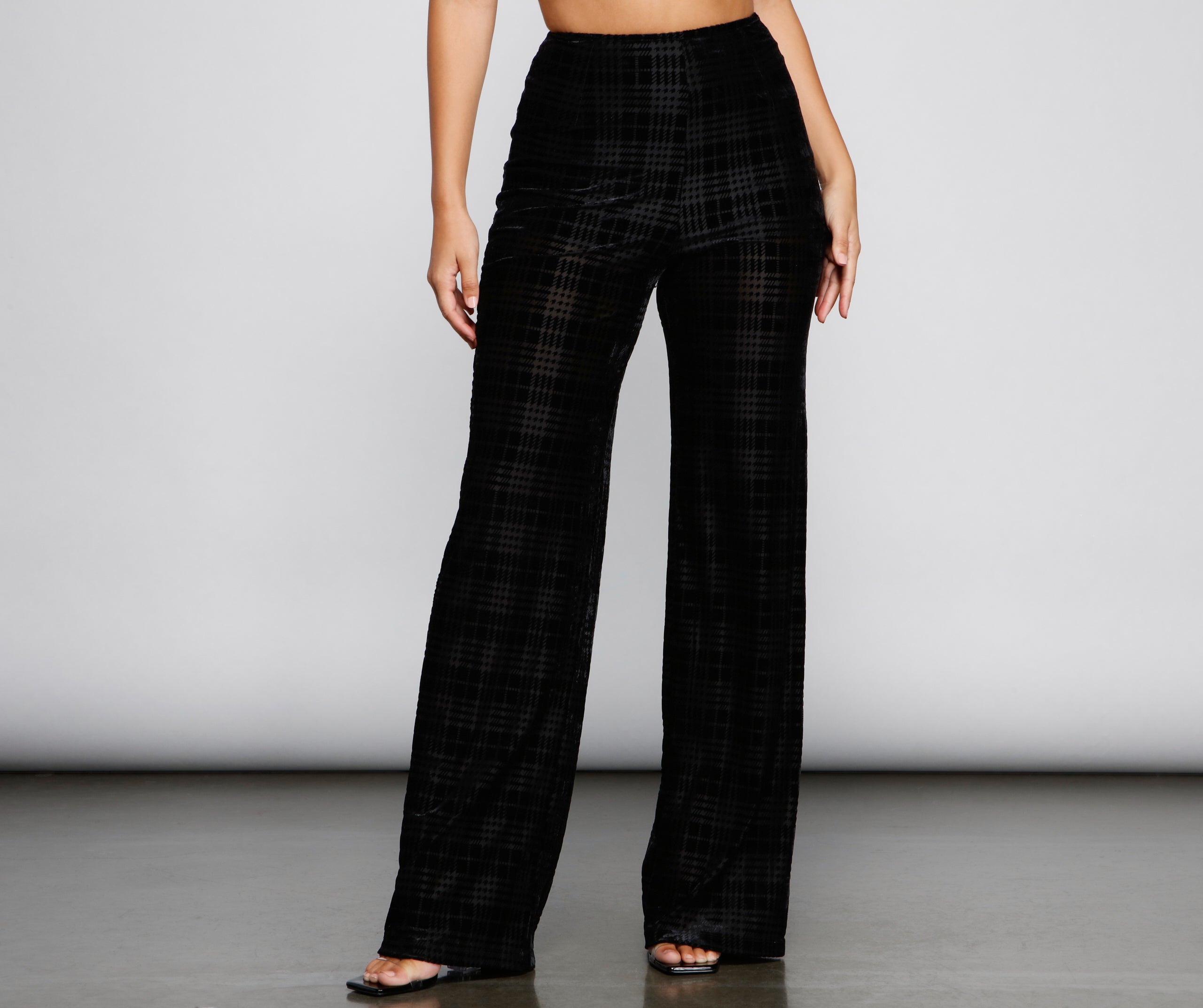 Velvet Plaid Burnout Flared Pants