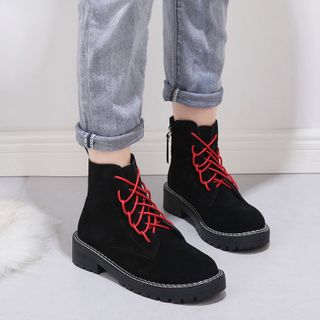 Velvet Platform Lace-Up Short Boots