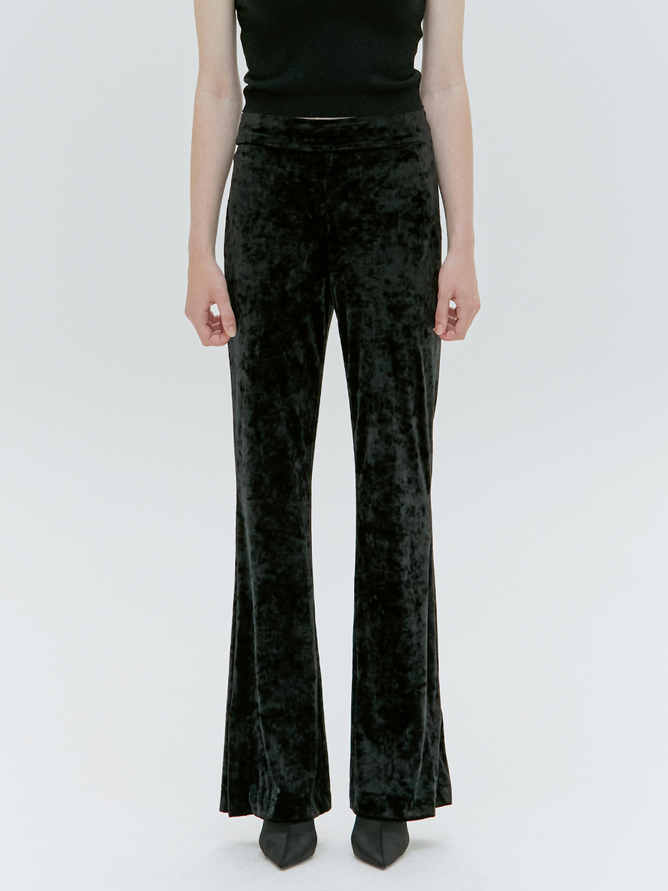 Velvet Semi Bootcut Pants_Black