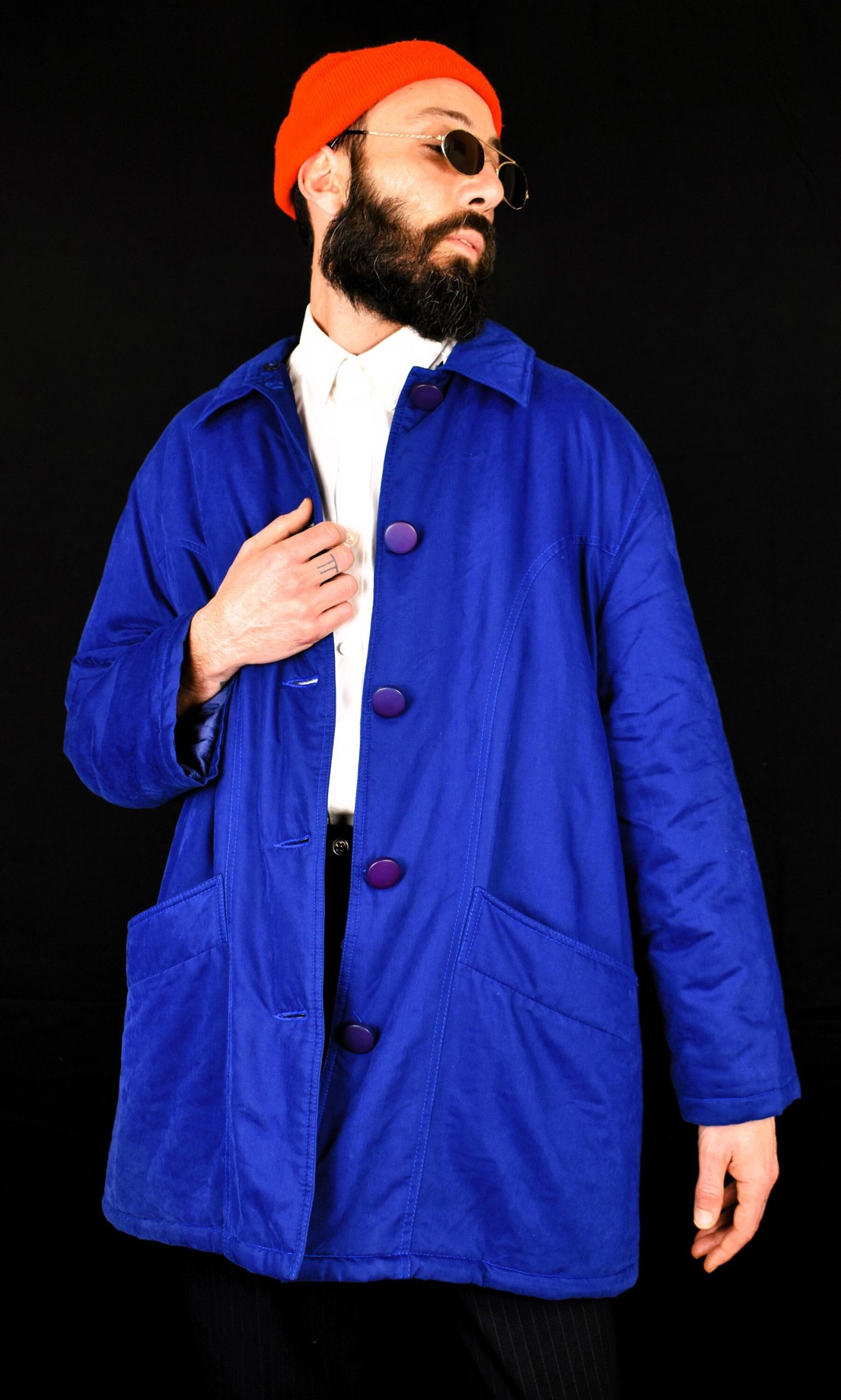 Velvet Vintage 90S Oversized Coat - Puffer Style Electric Blue Oldstyle Streetwear Unisex Nonbinary Made in Italy