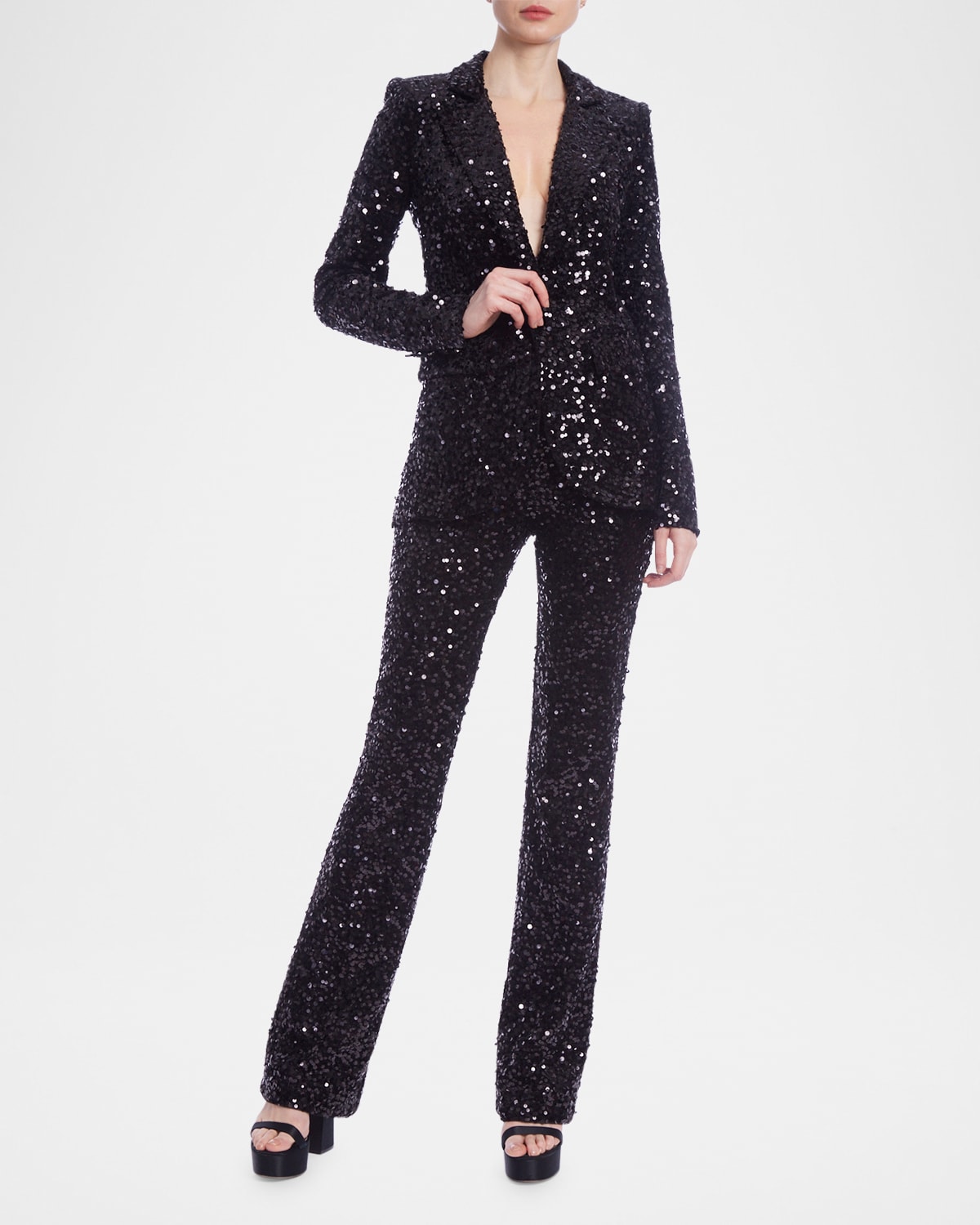 Velvet & Sequin Straight-Leg Pants