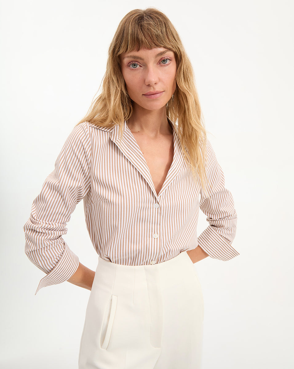 Veronica Beard Amelia Button-Down Shirt Acorn White