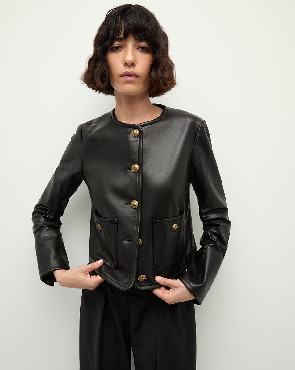 Veronica Beard Andrea Leather Jacket Black