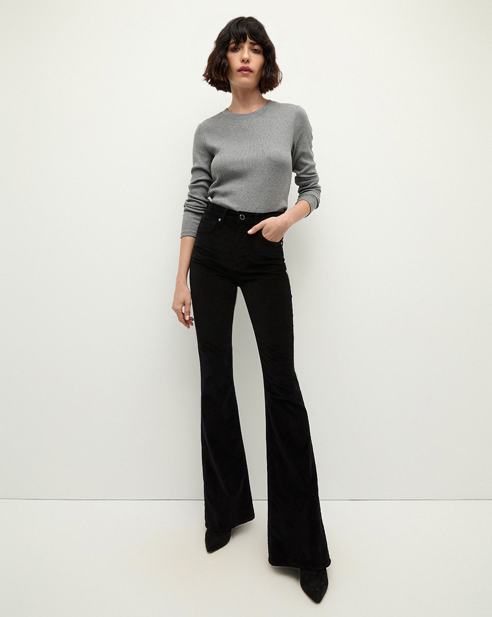 Veronica Beard Beverly Velvet Skinny-Flare Pant Black