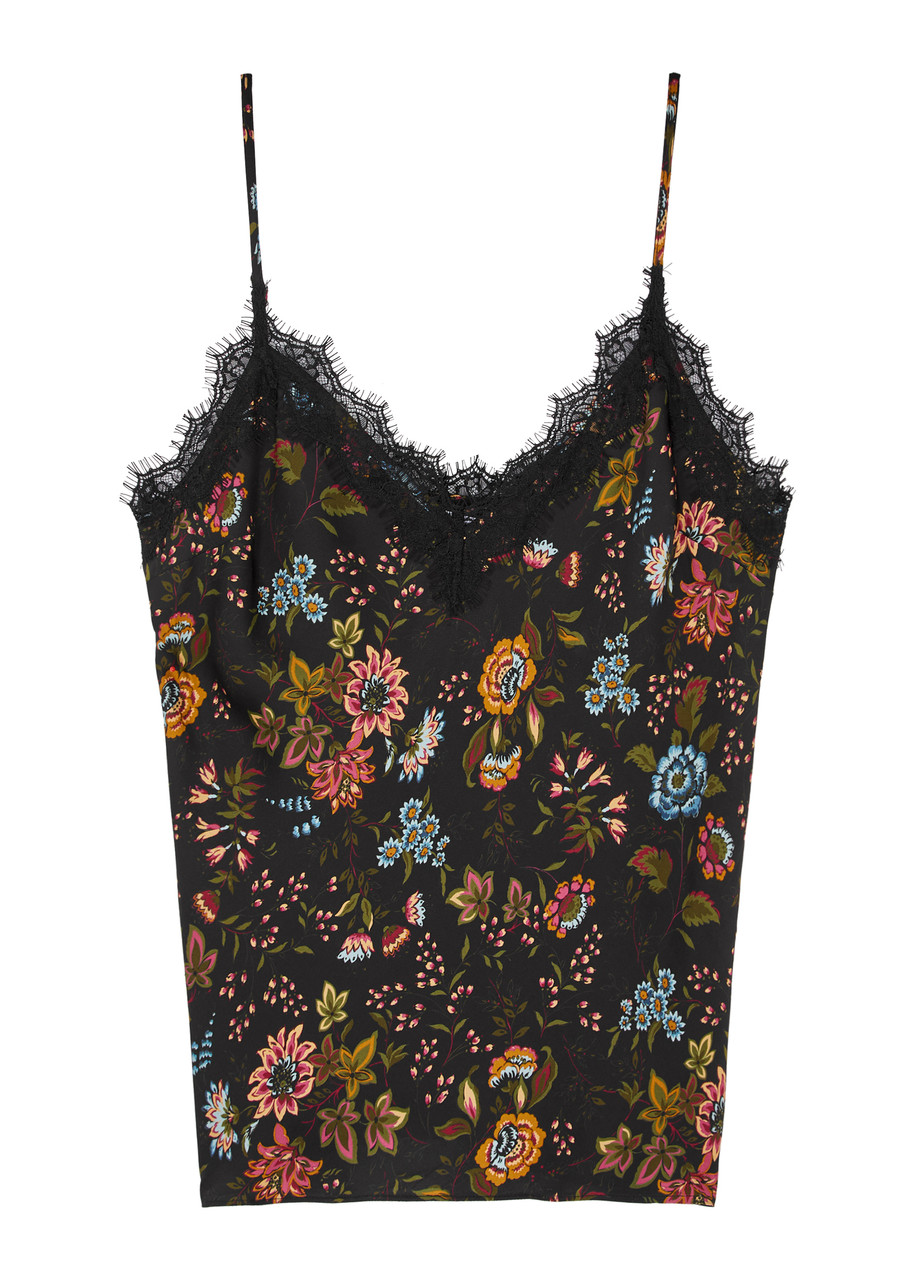 Veronica Beard Ciarlo Floral-print Silk-blend Satin Camisole top - Black - 8 (UK12 / M)