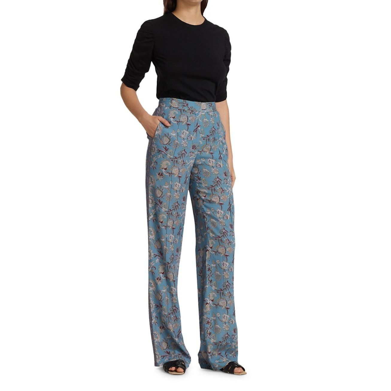 Veronica Beard Grigore Floral Crepe Straight-Leg Pants in Blue, Women's (Size 27)