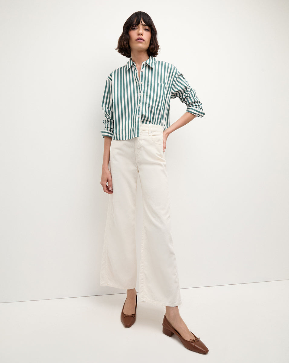 Veronica Beard Taylor Corduroy Cropped Wide-Leg Pant Ecru