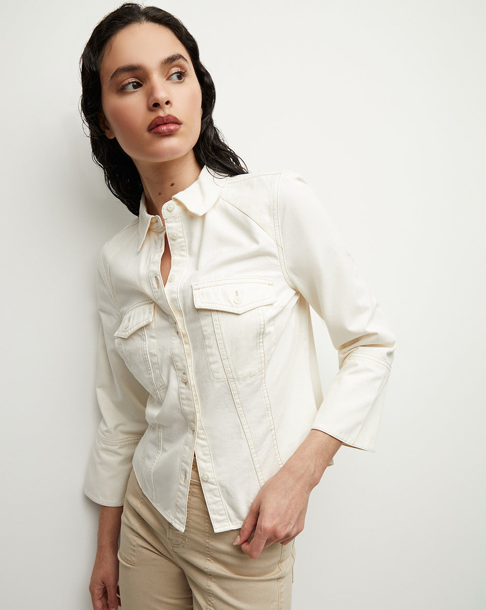 Veronica Beard Tivi Denim Shirt Ecru