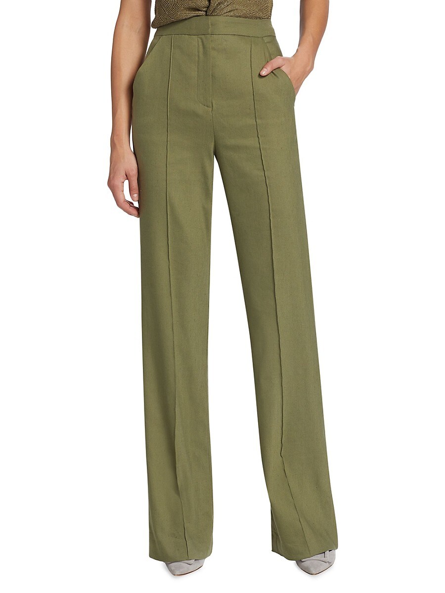 Veronica Beard Women's Noda Linen-Blend Straight-Leg Pants - Bright Army - Size 0