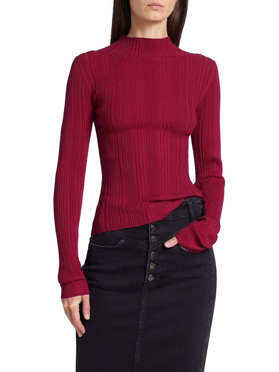 Veronica Beard Women's Vinny Ribbed Long-Sleeve Top - Raspberry - Size L