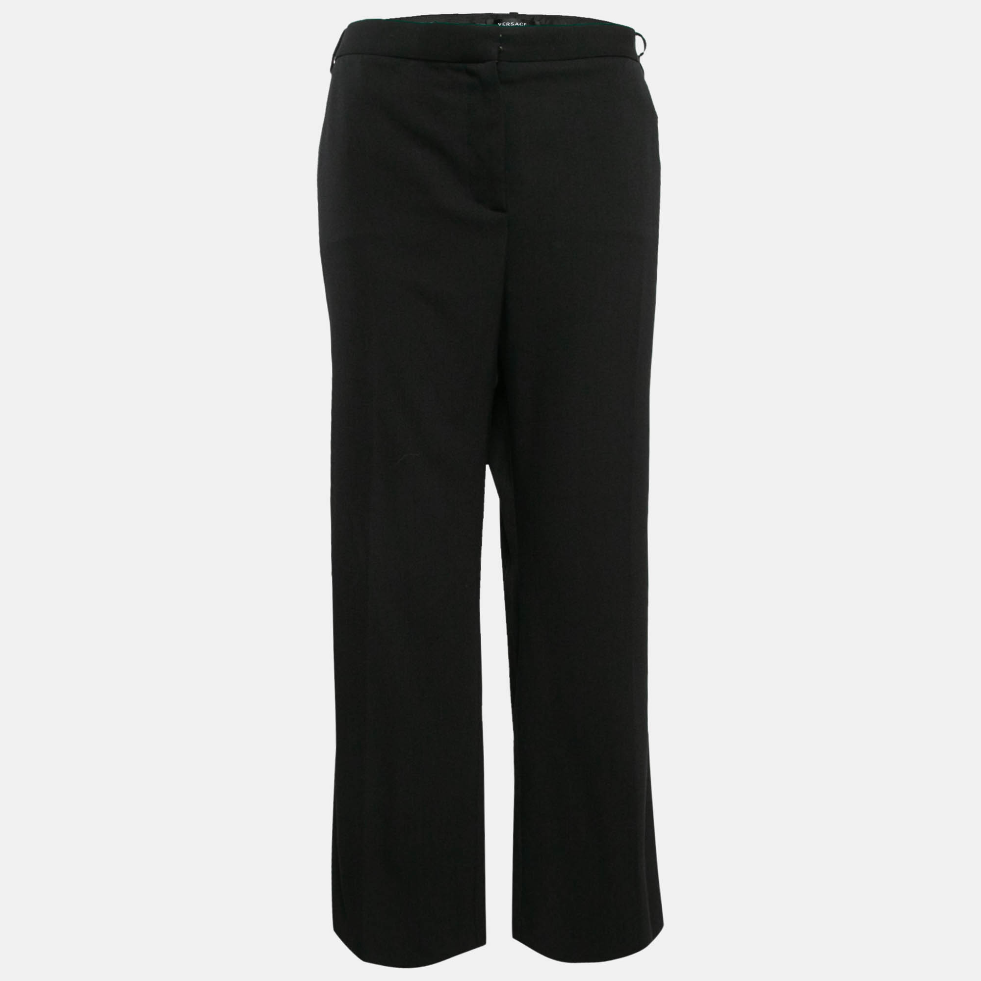 Versace Black Contrast Side Wool Cropped Trousers XL