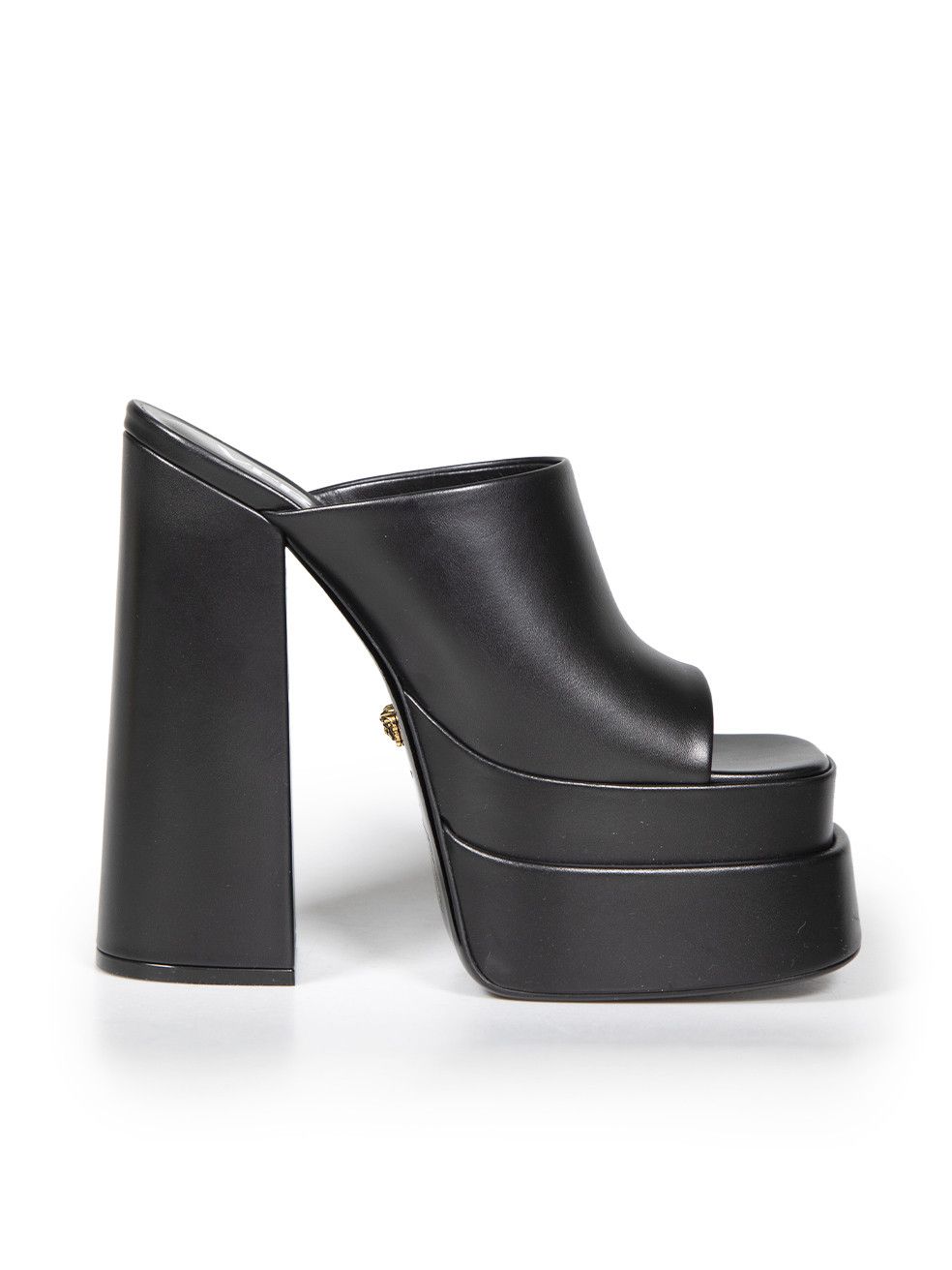 Versace Black Leather High Heel Shoes Mules, Women's (Size 8)