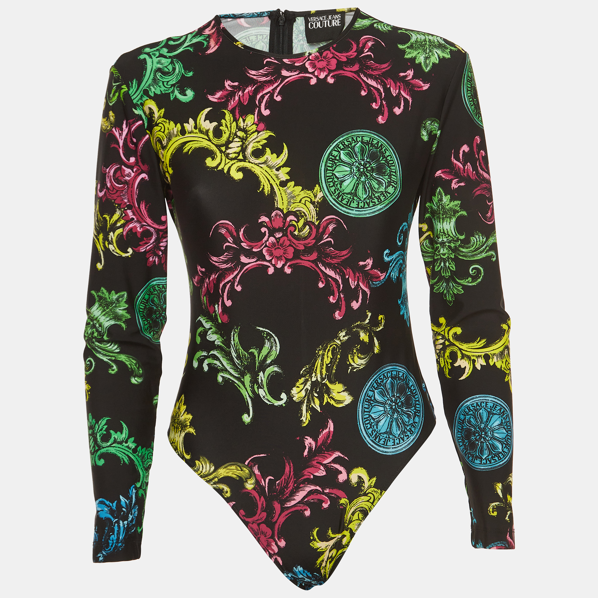 Versace Jeans Couture Black Baroque Printed Bodysuit M