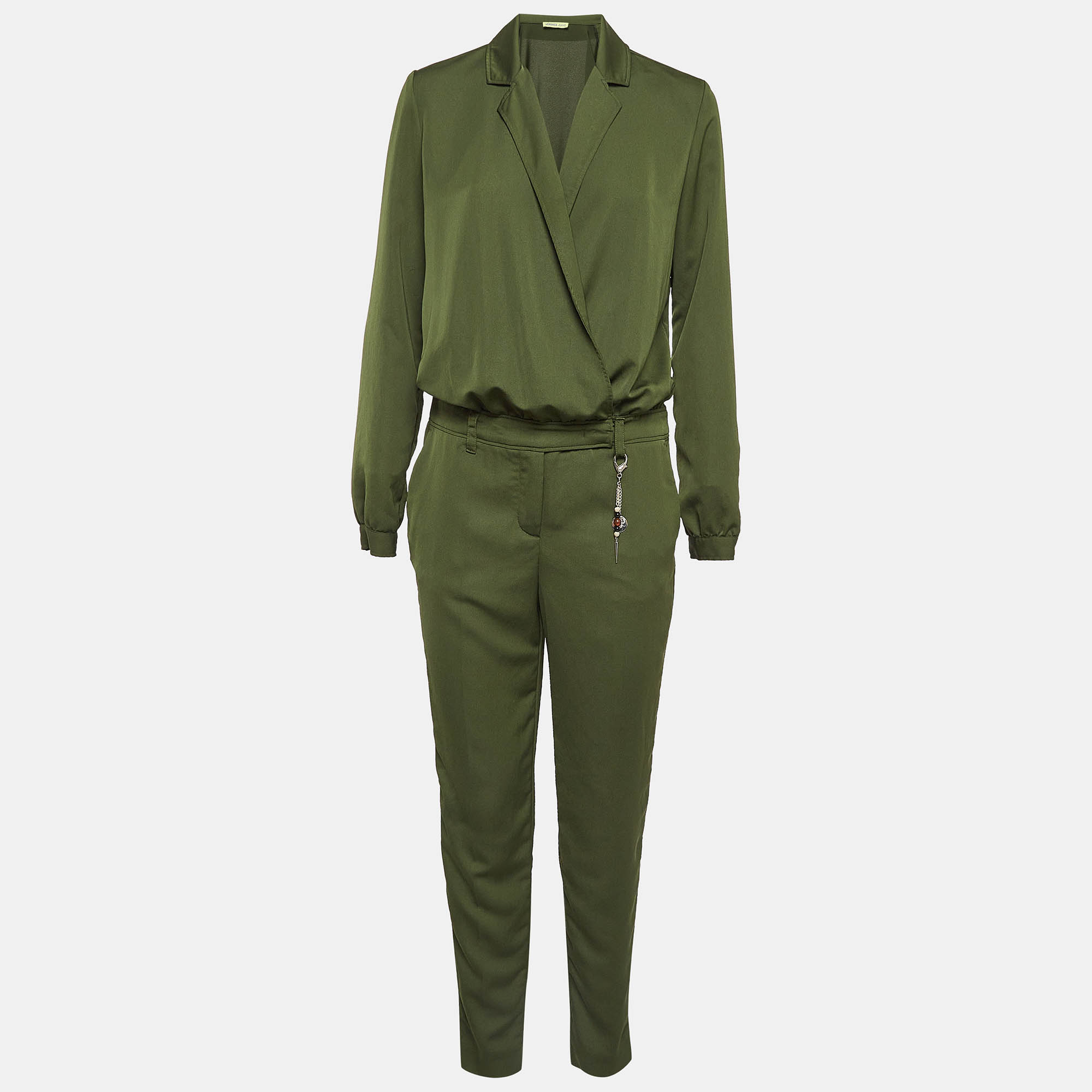 Versace Jeans Green Crepe Long Sleeve Jumpsuit S