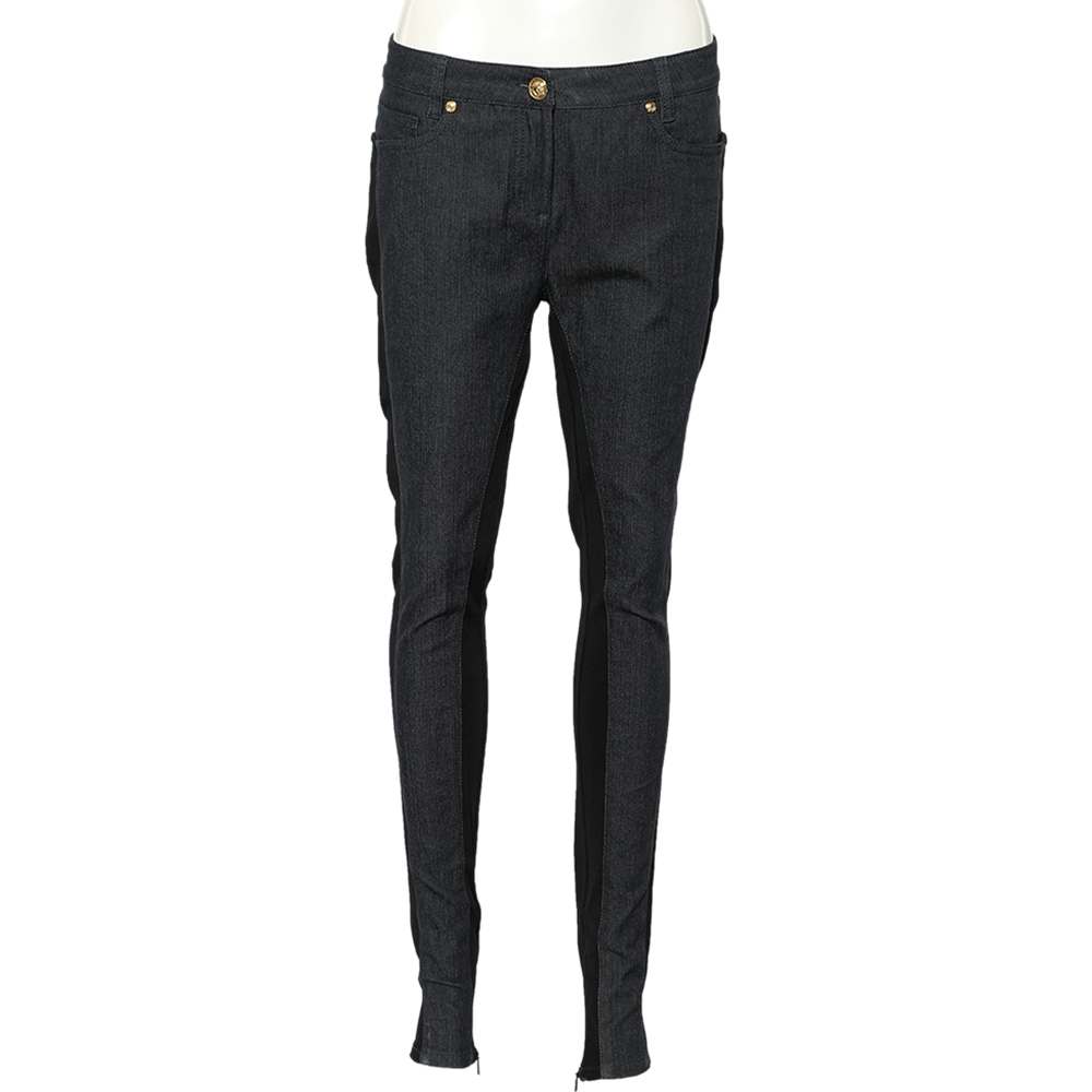 Versace Navy Blue Denim & Black Jersey Jeggings M