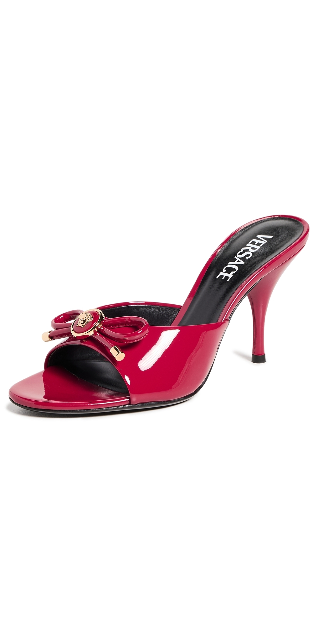 Versace Patent Calf Leather Mules 85mm 1RB3V-Lipstick Red/Versace Gold 36